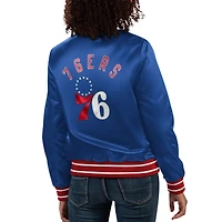 Women's Starter Royal Philadelphia 76ers Full Count Satin Full-Snap Varsity Jacket