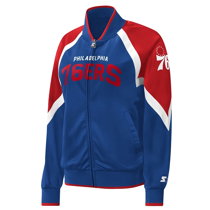 Veste de survêtement à glissière intégrale Starter Royal Philadelphia 76ers Slam Dunk Raglan pour femme