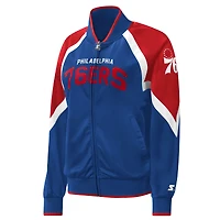 Veste de survêtement à glissière intégrale Starter Royal Philadelphia 76ers Slam Dunk Raglan pour femme