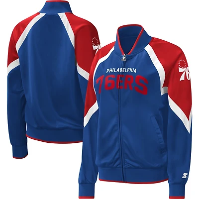 Veste de survêtement à glissière intégrale Starter Royal Philadelphia 76ers Slam Dunk Raglan pour femme