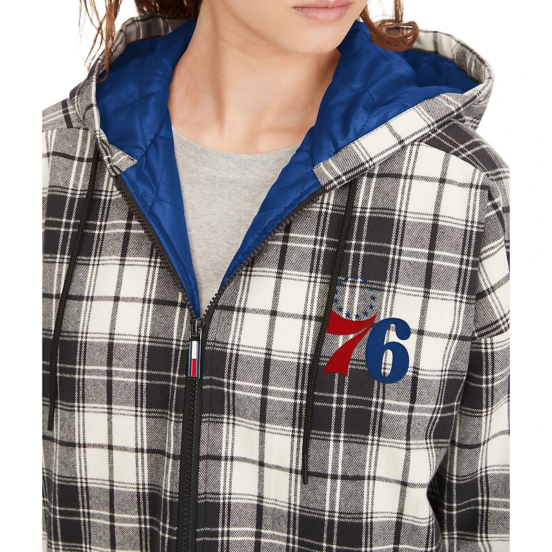 Sweat à capuche entièrement zippé en flanelle Molly Philadelphia 76ers Tommy Jeans pour femme, noir/crème