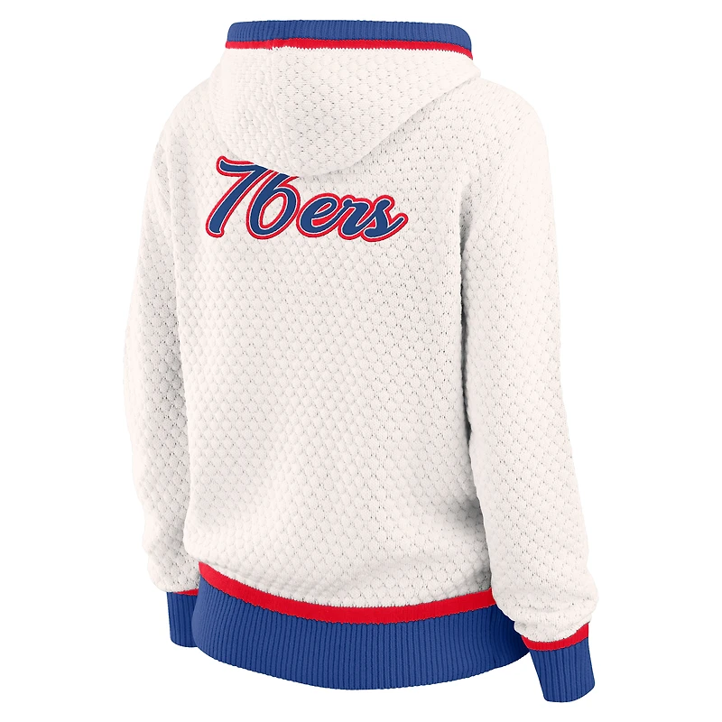 Women's WEAR by Erin Andrews Cream Philadelphia 76ers Plus Hoodie Sweater