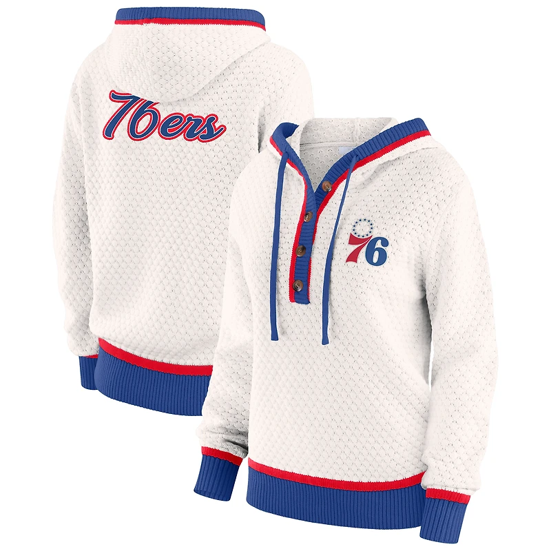 Women's WEAR by Erin Andrews Cream Philadelphia 76ers Plus Hoodie Sweater
