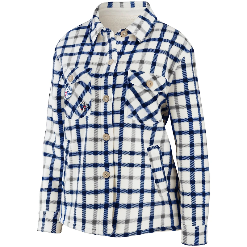 WEAR by Erin Andrews Oatmeal Philadelphia 76ers Chemise boutonnée à carreaux pour femme