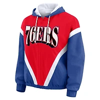 Veste coupe-vent à capuche entièrement zippée et colorblock rouge/bleu royal des Philadelphia 76ers pour femme par Erin Andrews