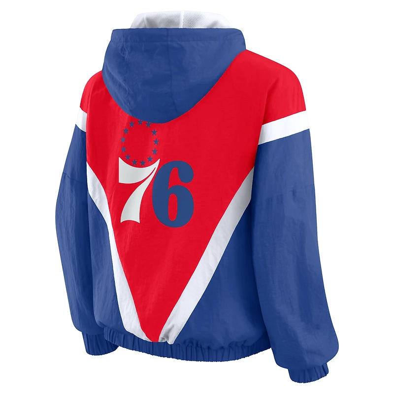 Women's WEAR by Erin Andrews  Red/Royal Philadelphia 76ers Colorblock Full-Zip Hoodie Windbreaker Jacket