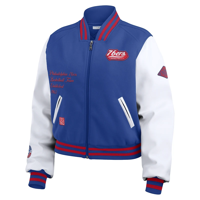 Veste courte zippée style universitaire WEAR by Erin Andrews Royal/White Philadelphia 76ers pour femme