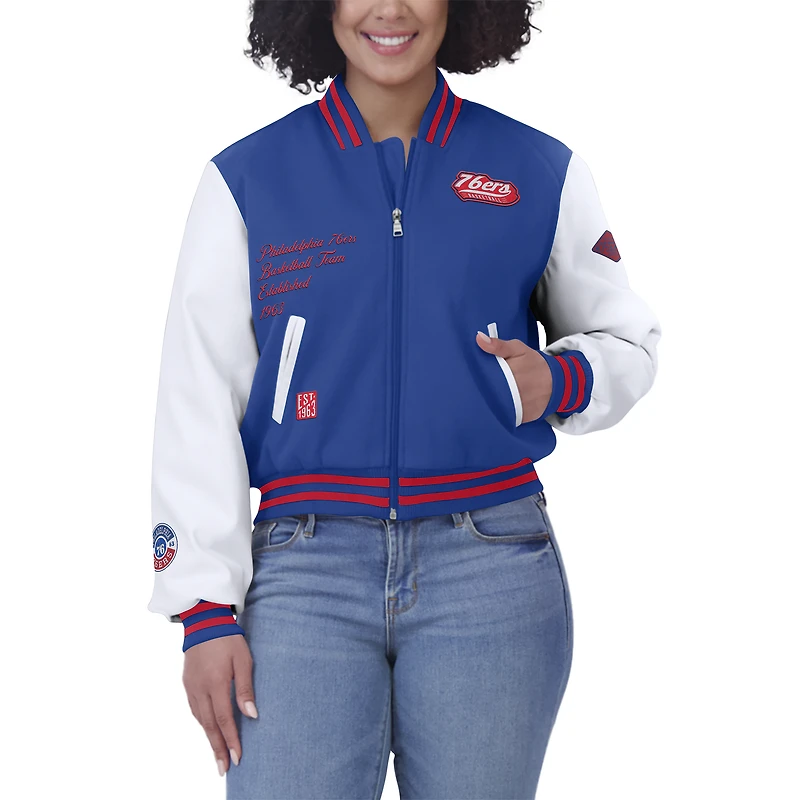 Veste courte zippée style universitaire WEAR by Erin Andrews Royal/White Philadelphia 76ers pour femme