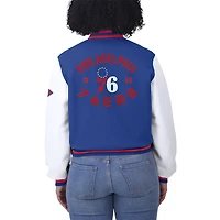 Women's WEAR by Erin Andrews Royal/White Philadelphia 76ers Cropped Varsity Full-Zip Jacket