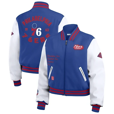 Veste courte zippée style universitaire WEAR by Erin Andrews Royal/White Philadelphia 76ers pour femme