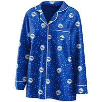 Women's WEAR by Erin Andrews Royal Philadelphia 76ers - Long Sleeve Button-Up Shirt & Pants Sleep Set