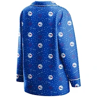 Women's WEAR by Erin Andrews Royal Philadelphia 76ers - Ensemble de nuit chemise et pantalon boutonnés à manches longues