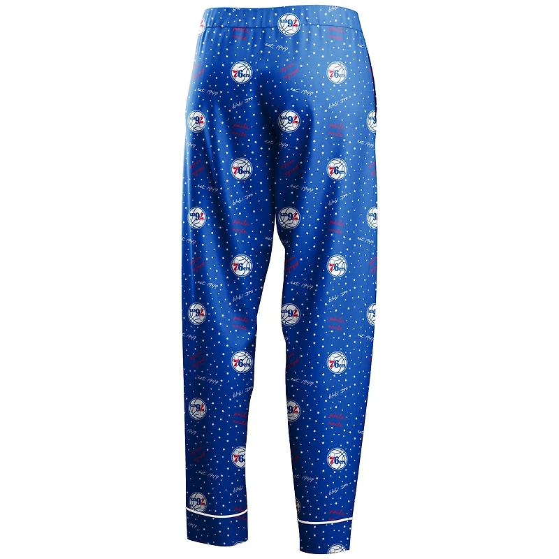 Women's WEAR by Erin Andrews Royal Philadelphia 76ers - Long Sleeve Button-Up Shirt & Pants Sleep Set