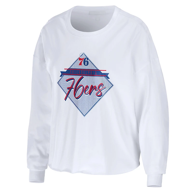 T-shirt court blanc à manches longues WEAR by Erin Andrews des Philadelphia 76ers pour femmes