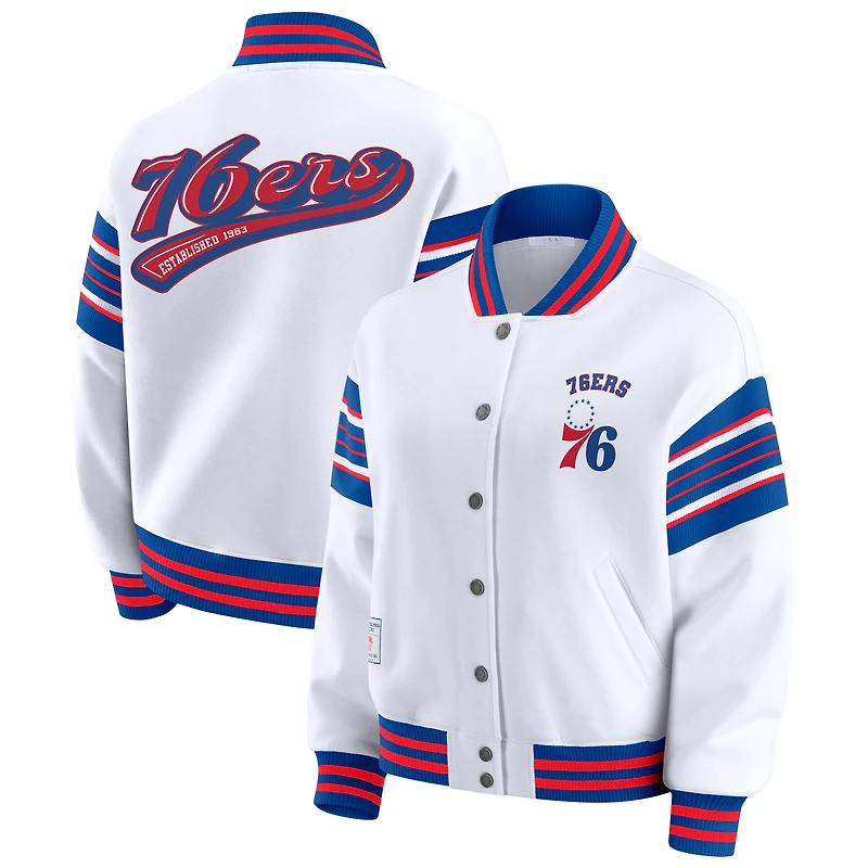 Women's WEAR by Erin Andrews  White Philadelphia 76ers Full-Snap Fleece Sweatshirt Jacket