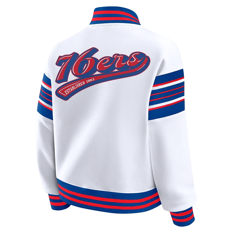 Women's WEAR by Erin Andrews  White Philadelphia 76ers Full-Snap Fleece Sweatshirt Jacket