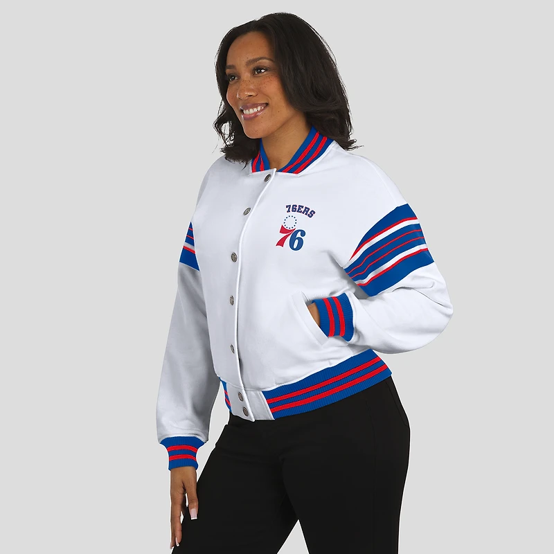 Women's WEAR by Erin Andrews  White Philadelphia 76ers Full-Snap Fleece Sweatshirt Jacket