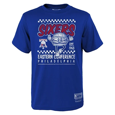Youth Mitchell & Ness Royal Philadelphia 76ers Concession Food Character T-Shirt