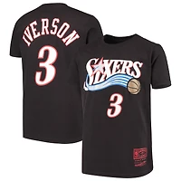 T-shirt avec nom et numéro Mitchell & Ness Allen Iverson noir Philadelphia 76ers Hardwood Classics pour jeune