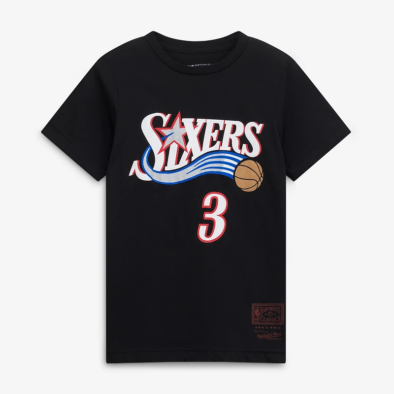 Youth Mitchell & Ness Allen Iverson Black Philadelphia 76ers Hardwood Classics Name Number T-Shirt