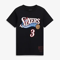 Youth Mitchell & Ness Allen Iverson Black Philadelphia 76ers Hardwood Classics Name Number T-Shirt
