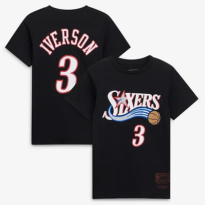 Youth Mitchell & Ness Allen Iverson Black Philadelphia 76ers Hardwood Classics Name Number T-Shirt
