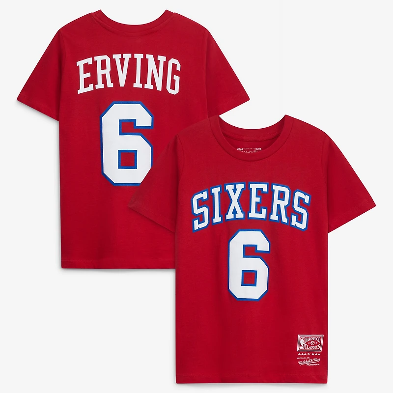 Youth Mitchell & Ness Julius Erving Red Philadelphia 76ers Hardwood Classics Name Number T-Shirt