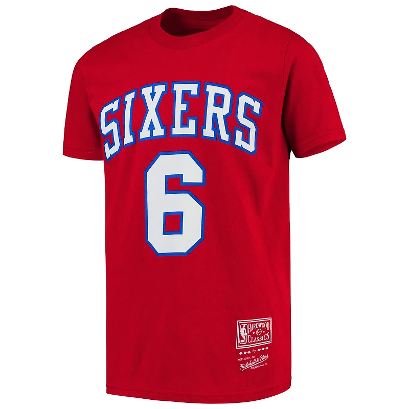 Youth Mitchell & Ness Julius Erving Red Philadelphia 76ers Hardwood Classics Name Number T-Shirt
