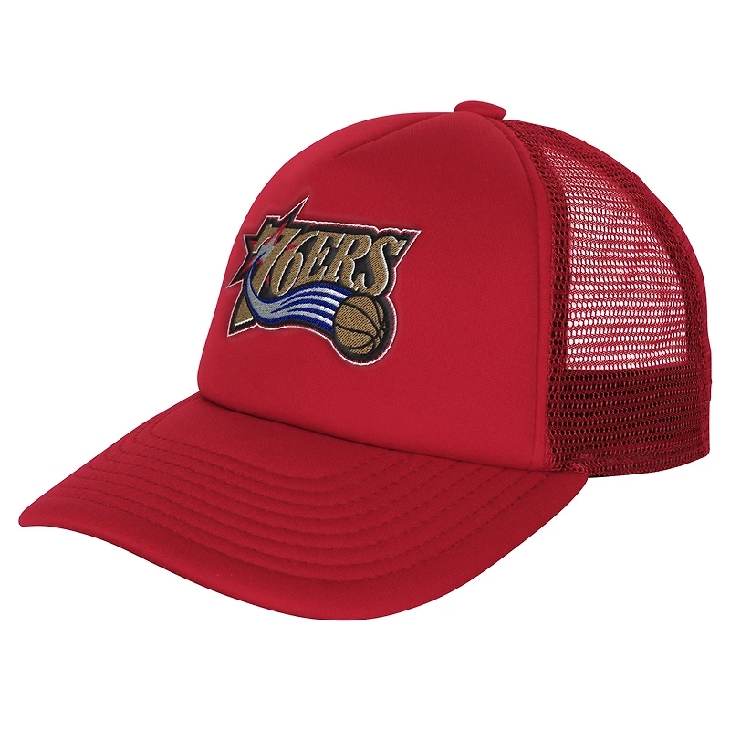 Youth Mitchell & Ness Red Philadelphia 76ers Core Evergreen Trucker Adjustable Hat