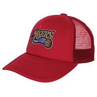 Youth Mitchell & Ness Red Philadelphia 76ers Core Evergreen Trucker Adjustable Hat