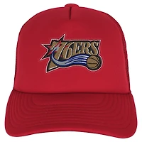 Youth Mitchell & Ness Red Philadelphia 76ers Core Evergreen Trucker Adjustable Hat