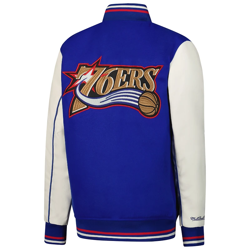 Veste universitaire à boutons-pression pour jeunes Mitchell & Ness Royal Philadelphia 76ers