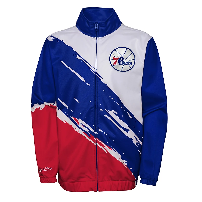 Mitchell & Ness Royal Philadelphia 76ers Hardwood Classics Paintbrush Coupe-vent à glissière pleine longueur pour jeune