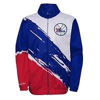 Mitchell & Ness Royal Philadelphia 76ers Hardwood Classics Paintbrush Coupe-vent à glissière pleine longueur pour jeune