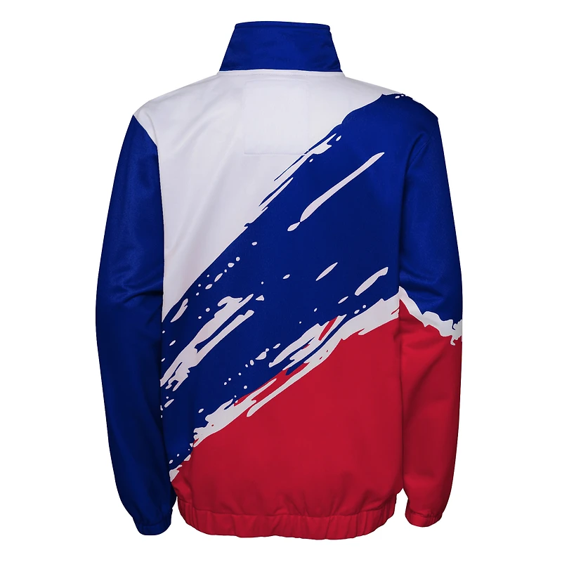 Mitchell & Ness Royal Philadelphia 76ers Hardwood Classics Paintbrush Coupe-vent à glissière pleine longueur pour jeune