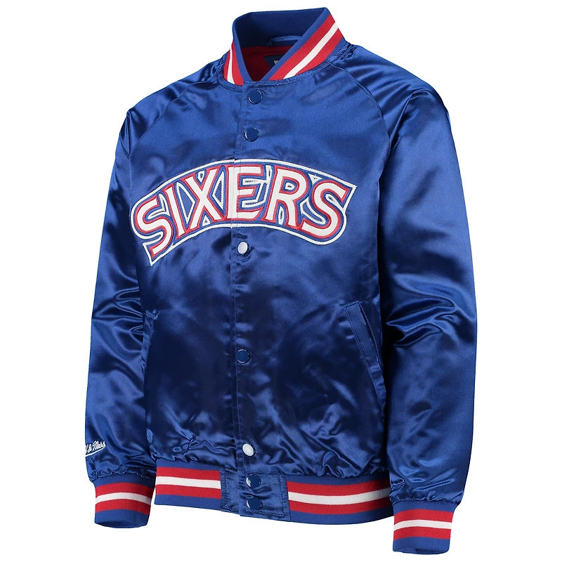 Mitchell & Ness Royal Philadelphia 76ers Hardwood Classics Satin Raglan Full-Snap Jacket