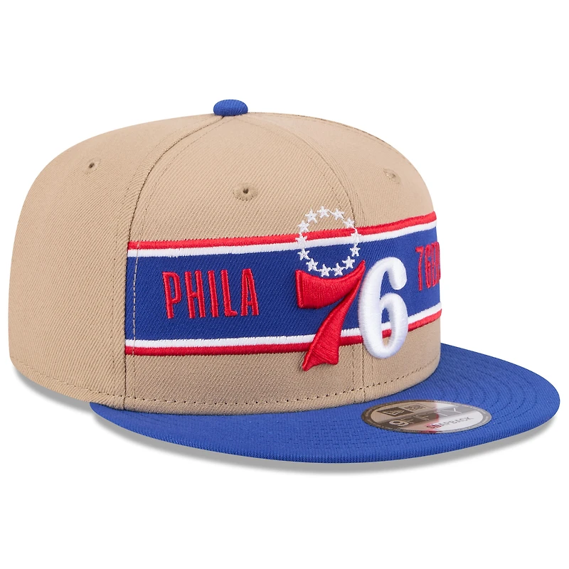 Casquette Snapback 9FIFTY Snapback New Era Tan/Royal Philadelphia 76ers 2024 NBA Draft pour jeune