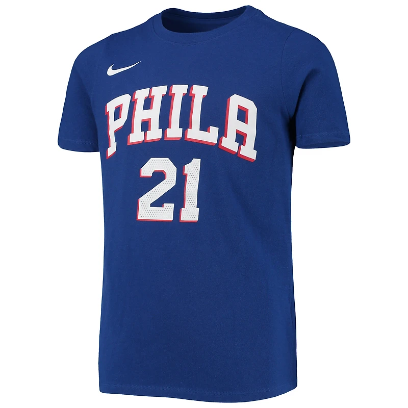 T-shirt performance Nike Joel Embiid Royal Philadelphia 76ers avec nom et numéro pour jeune