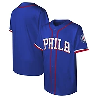 Maillot de baseball bleu royal Philadelphia 76ers Stitch à boutons complets pour jeunes