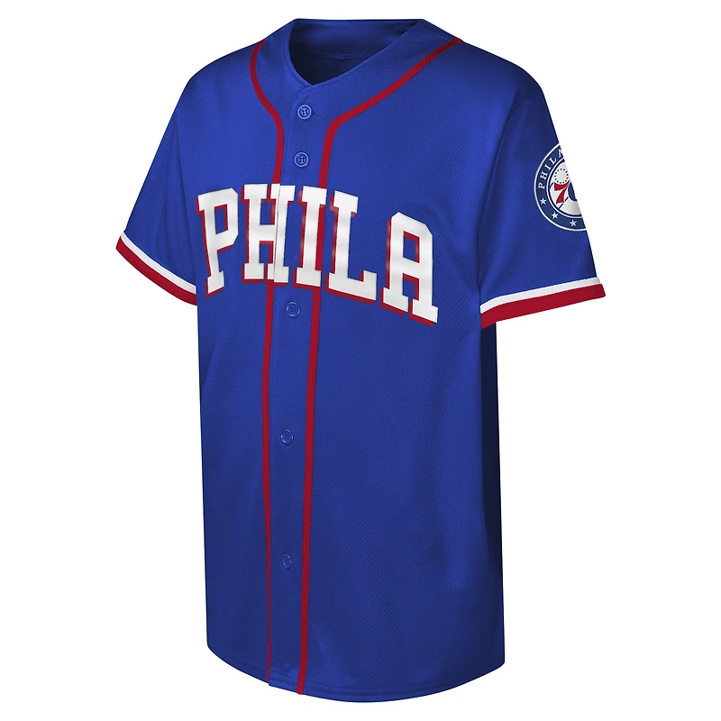 Youth Royal Philadelphia 76ers Stitch Full-Button Baseball Jersey