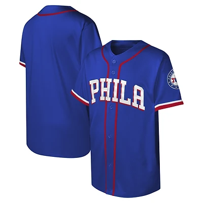 Maillot de baseball bleu royal Philadelphia 76ers Stitch à boutons complets pour jeunes