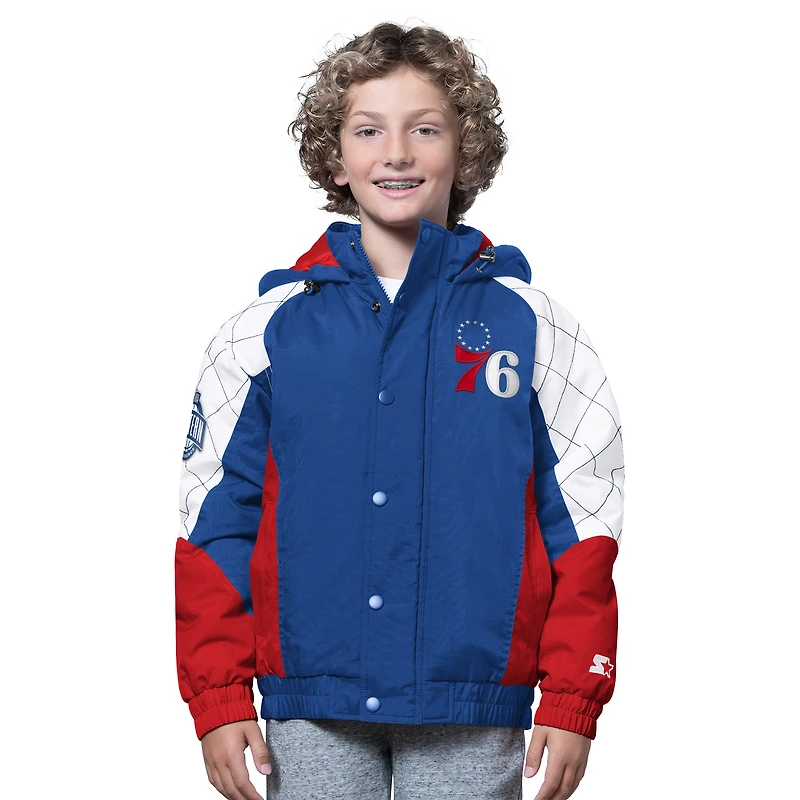 Veste à capuche zippée All Time Pro Jr. des Philadelphia 76ers pour jeunes, bleu royal/rouge