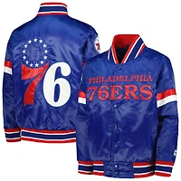 Youth Starter Royal Philadelphia 76ers Home Game Varsity Satin Full-Snap Jacket