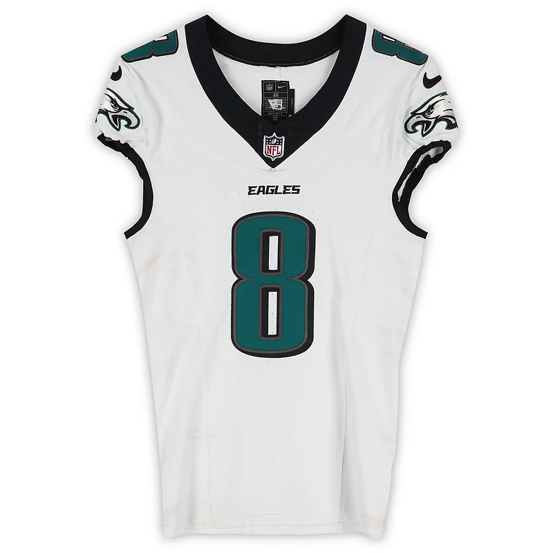 Maillot blanc n° 8 porté par Adoree Jackson lors du match des Eagles de Philadelphie contre les Packers de Green Bay le 10 novembre 2025