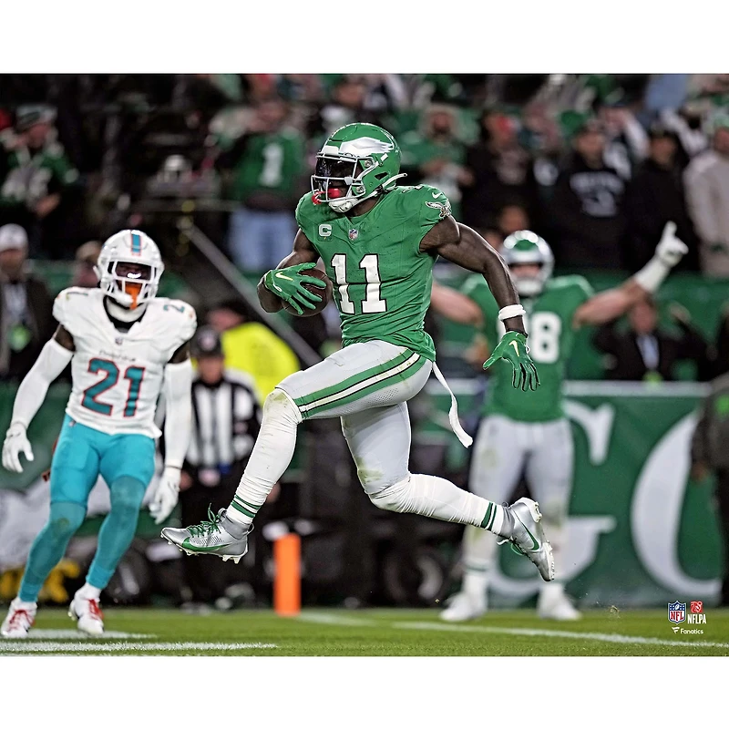 Photographie du touchdown non signé de Kelly Green par A.J. Brown des Philadelphia Eagles