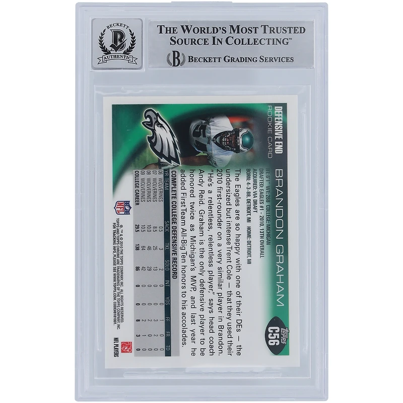 Brandon Graham Philadelphia Eagles Carte de recrue 9/10 authentifiée autographiée Topps Chrome #C56 Beckett Fanatics 2010