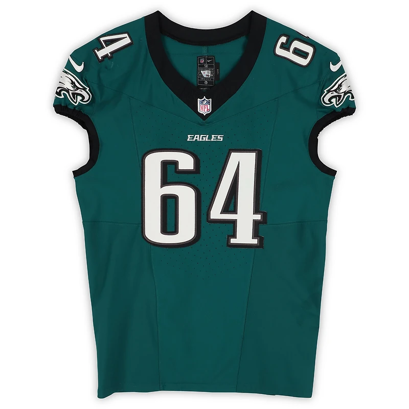 Maillot vert nuit n° 64 porté par Brett Toth des Eagles de Philadelphie contre les Buccaneers de Tampa Bay le 28 septembre 2025
