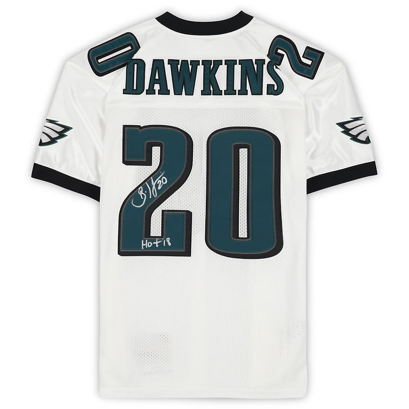 Brian Dawkins Philadelphia Eagles Autographed 2004 White Mitchell & Ness Authentic Jersey with "HOF 18" Inscription 