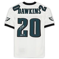 Brian Dawkins Philadelphia Eagles Autographed 2004 White Mitchell & Ness Authentic Jersey with "HOF 18" Inscription 