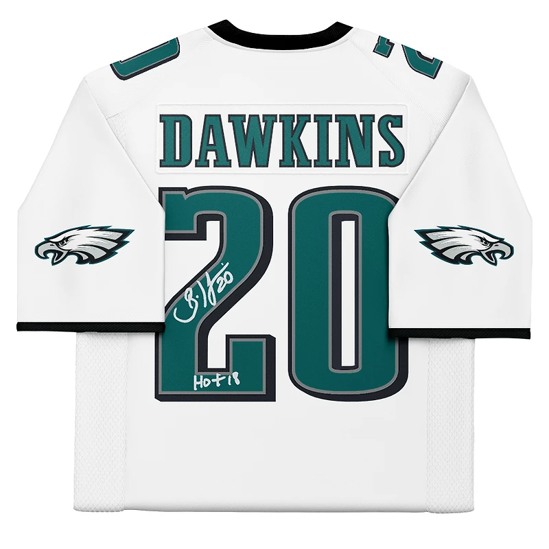 Brian Dawkins Philadelphia Eagles Autographed 2004 White Mitchell & Ness Authentic Jersey with "HOF 18" Inscription 